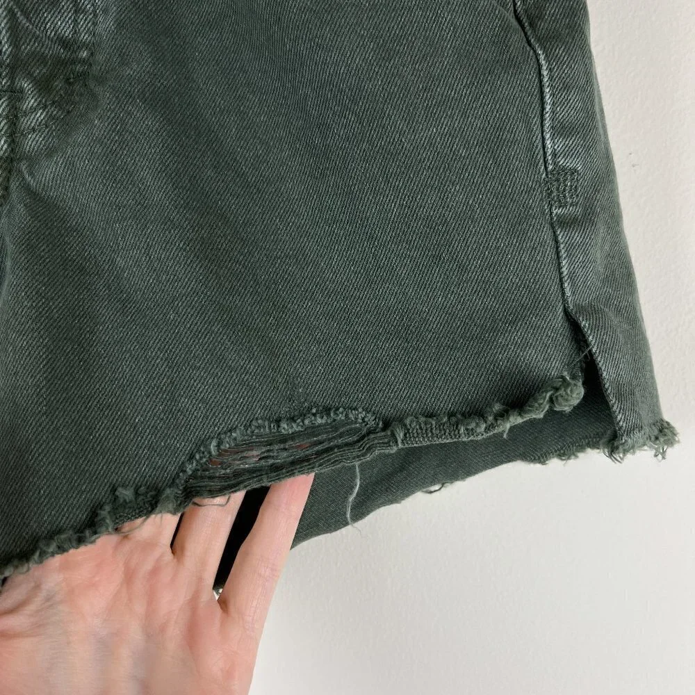 Free People Army Green Distressed Makai Cutoff Denim Shorts